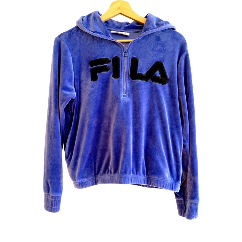 VTG Fila Velour Quarter Zip Hoodie S Blue Pullover Retro‎ 90s Athluxury Sporty